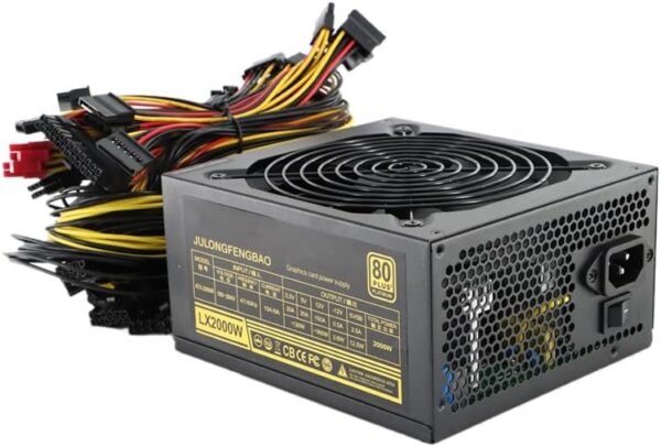 2000W Mining Power Supply PC Power PSU Supports 8 GPU Miner Rig, ATX 12V Multi-Channel Computer Mining Power Supply for ETH Bitcoin Ethereum (110V-220V)