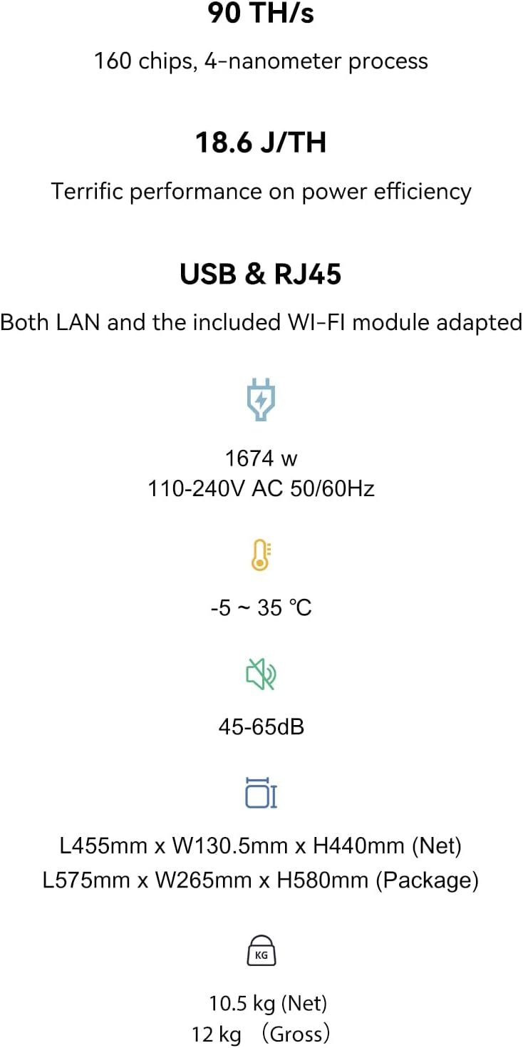 in US Stock Avalon Q 90TH/s Bitcoin Miner by New Canaan - 18.6J/TH 1674W ASIC Miner, Ultra-Quiet Home Mining Crypto Machine, 110V-240V, Included Original US Power Cord - Image 8