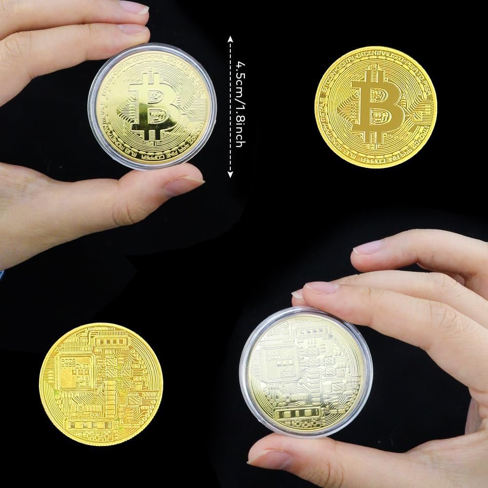 10 Pcs Bitcoin Coin Souvenir Gift with Coin Case, Bitcoin Commemorative Coin, Gold and Silver Plated Bitcoin for Commemoration, Blockchain Cryptocurrency, BTC Collectible Coin - Image 4