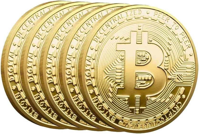 5PCS,Bitcoin souvenir, gold Bitcoin token (Bitcoin, 5)