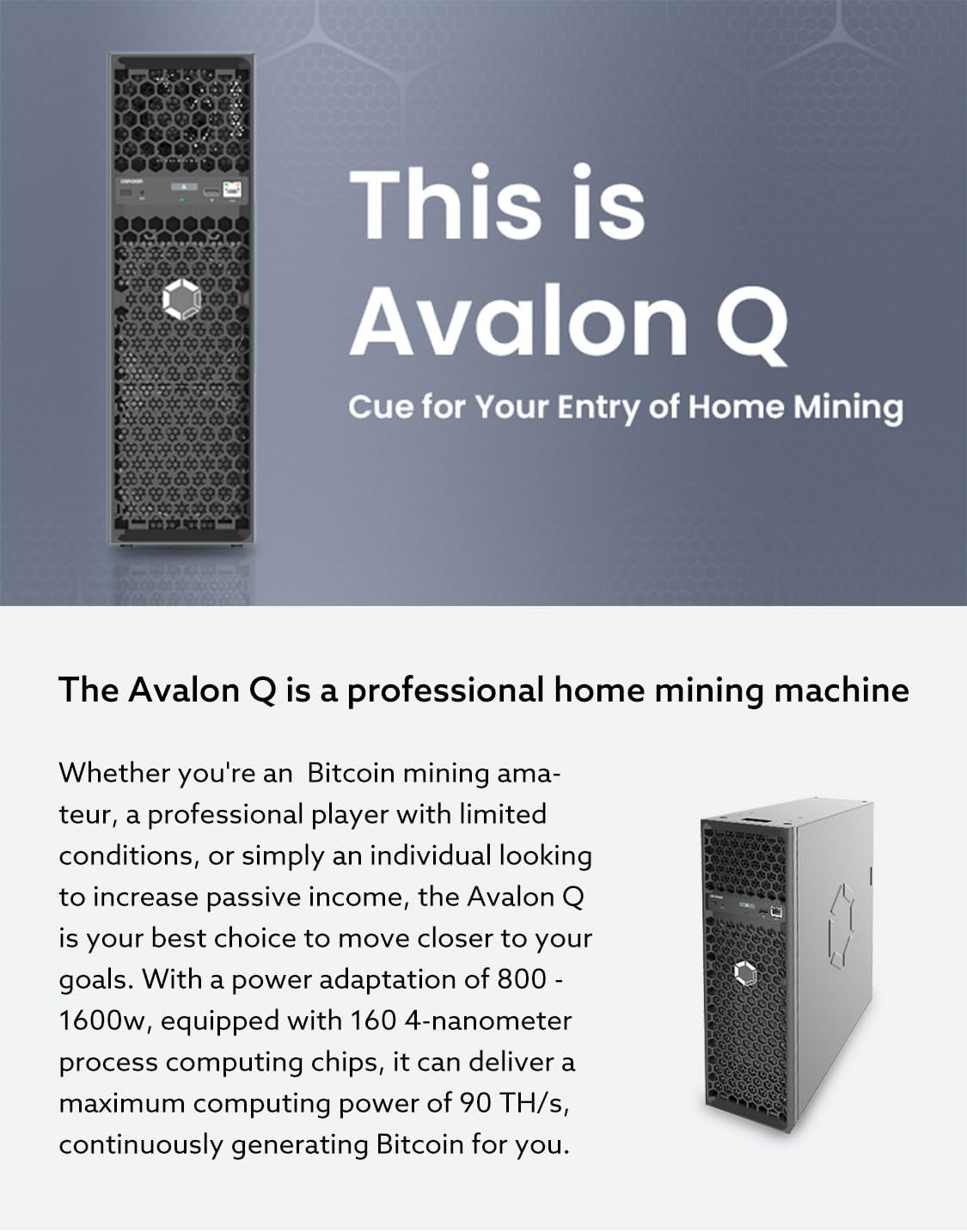 in US Stock Avalon Q 90TH/s Bitcoin Miner by New Canaan - 18.6J/TH 1674W ASIC Miner, Ultra-Quiet Home Mining Crypto Machine, 110V-240V, Included Original US Power Cord - Image 3