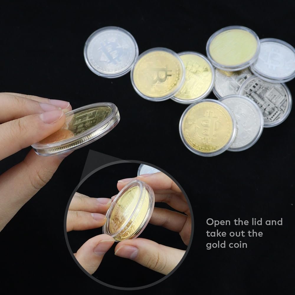 10 Pcs Bitcoin Coin Souvenir Gift with Coin Case, Bitcoin Commemorative Coin, Gold and Silver Plated Bitcoin for Commemoration, Blockchain Cryptocurrency, BTC Collectible Coin - Image 3