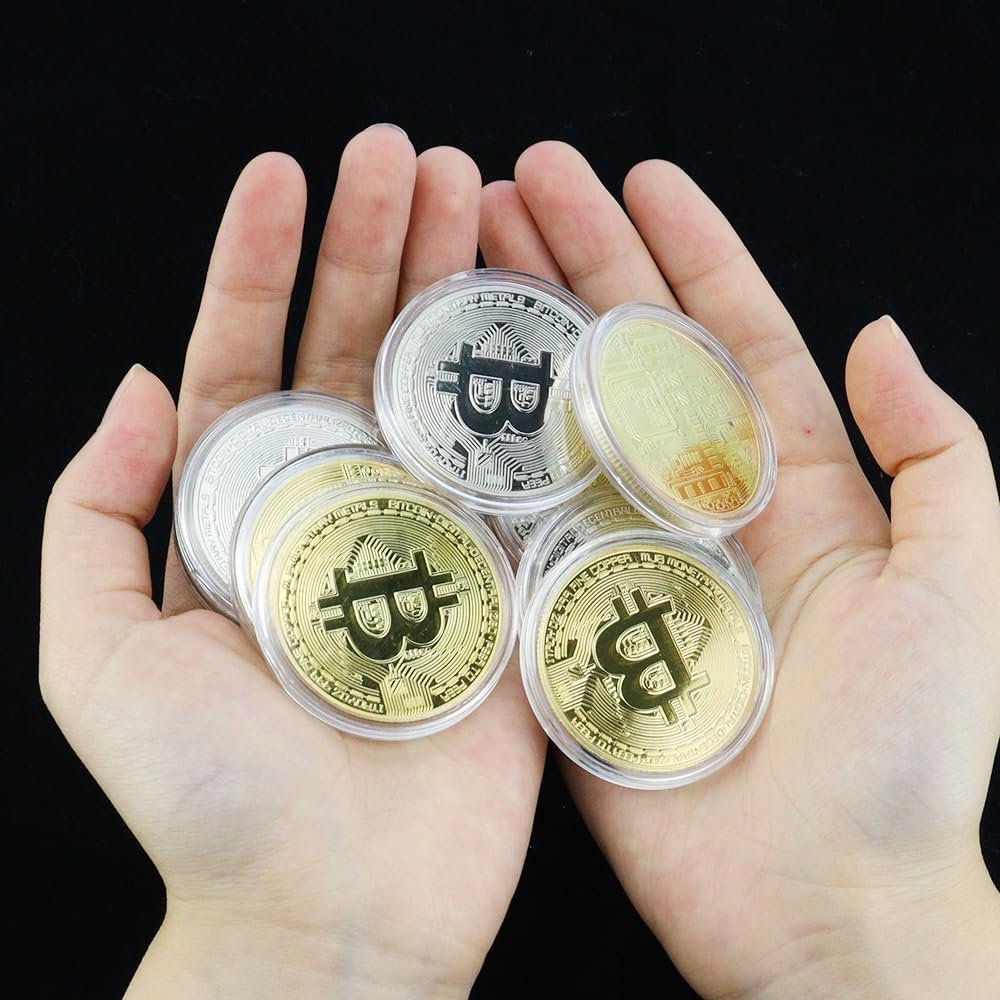 10 Pcs Bitcoin Coin Souvenir Gift with Coin Case, Bitcoin Commemorative Coin, Gold and Silver Plated Bitcoin for Commemoration, Blockchain Cryptocurrency, BTC Collectible Coin - Image 5