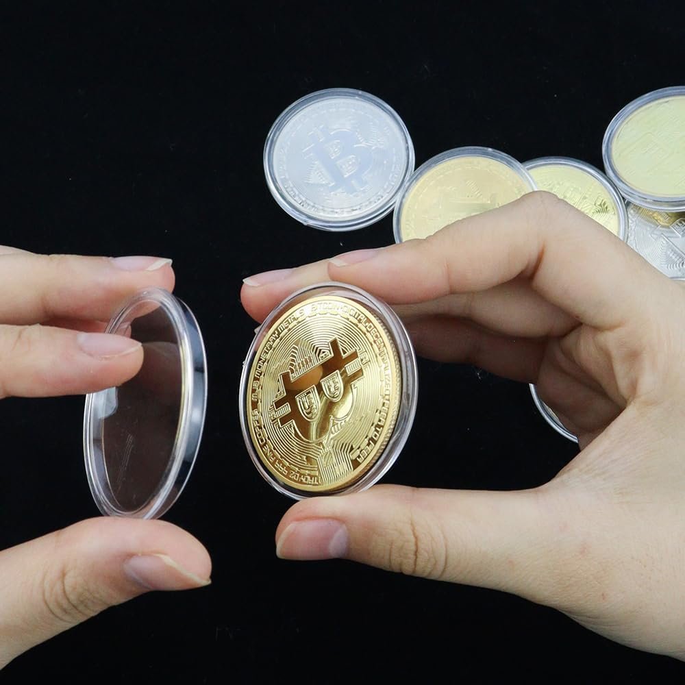 10 Pcs Bitcoin Coin Souvenir Gift with Coin Case, Bitcoin Commemorative Coin, Gold and Silver Plated Bitcoin for Commemoration, Blockchain Cryptocurrency, BTC Collectible Coin - Image 6