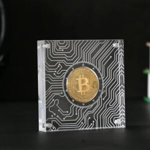 Crypto Coin Set with Display Case Bitcoin Showcase, Physical Bitcoin Coin with Acrylic Glass Magnetic Display Case, Gold Plated Cryptocurrency Coins Crypto Coin Set with Display Case Bitcoin Showcase, Physical Bitcoin Coin with Acrylic Glass Magnetic Display Case, Gold Plated Cryptocurrency Coins