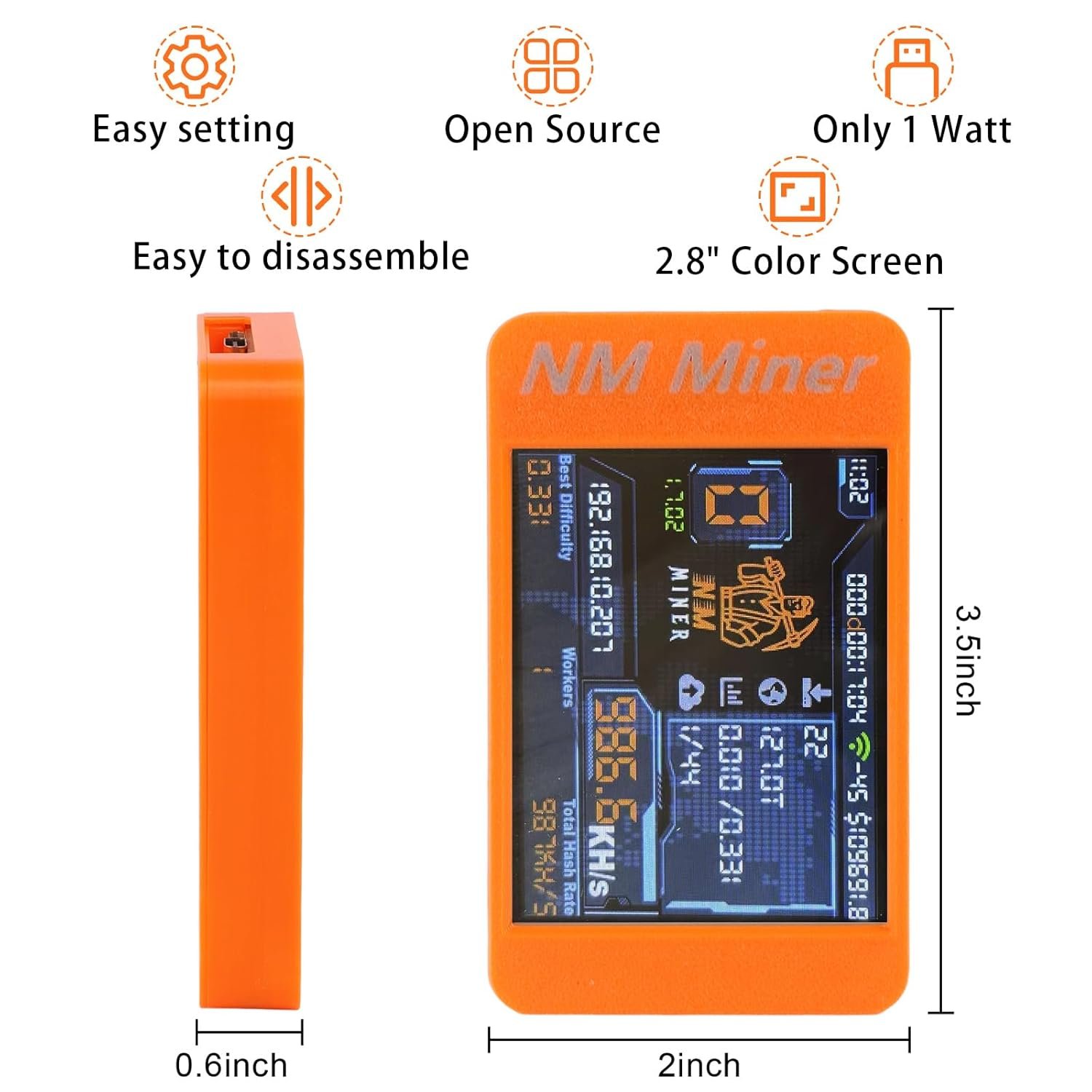 NM Miner Bitcoins Miner Lucky Miner Upgrade 980KH/S 2.8 inch Color Display DIY Solo Miner Crypto Miner Home Use BTC - Image 2