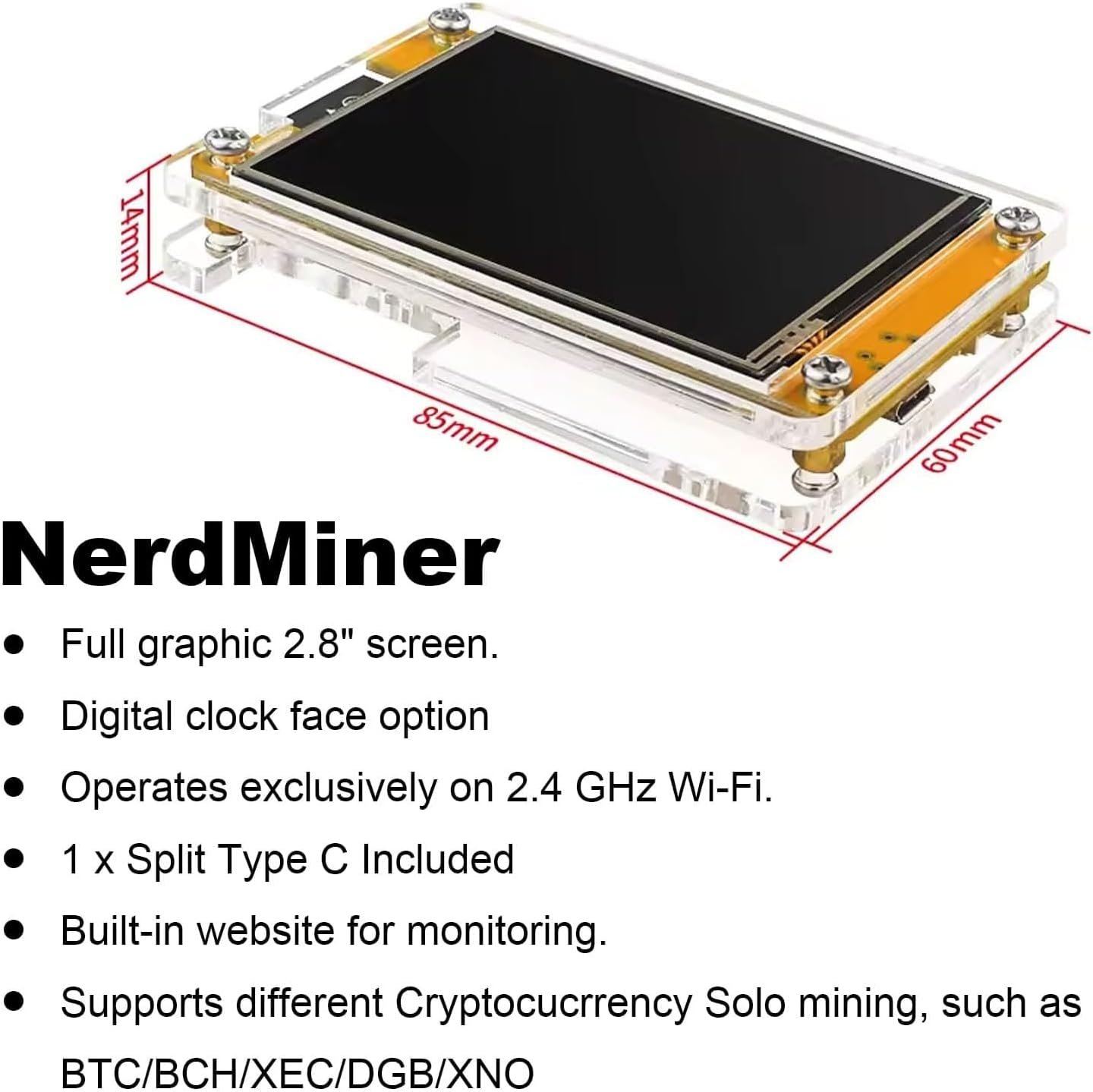 NM Miner 2.8" Screen | 980kh/s | Wi-Fi | ESP32 V2 | Open Source | Made in Europe | Plug and Play Bitcoin Miner - Image 2