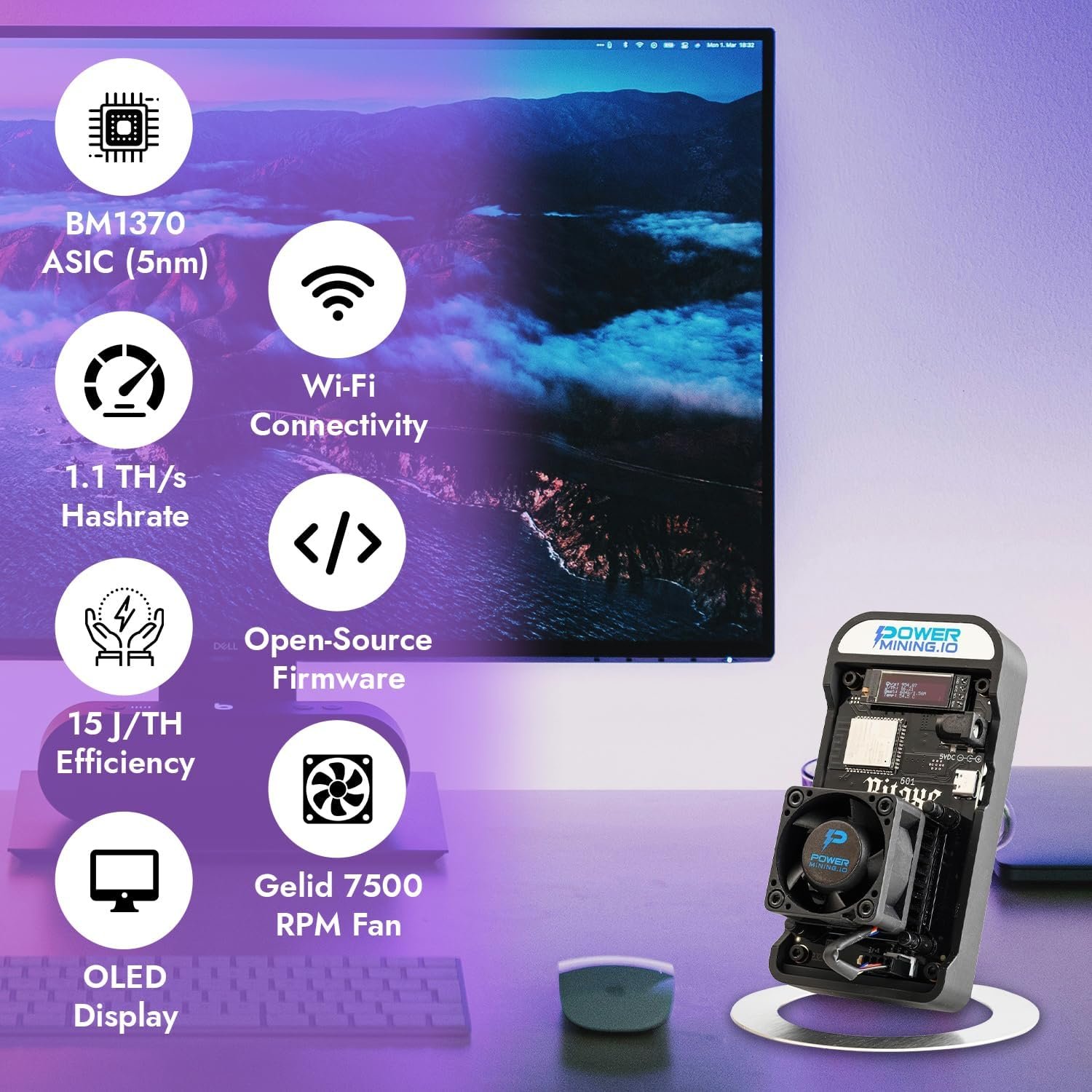 Bitaxe Gamma 601 ASIC Bitcoin Miner | 1.1 TH/s @ 18W | BM1370 Chip (Antminer S21 Pro) | Wi-Fi | USB-C | AxeOS | Open Source | Made in Europe | Incl. Power Supply & Stand - Image 7