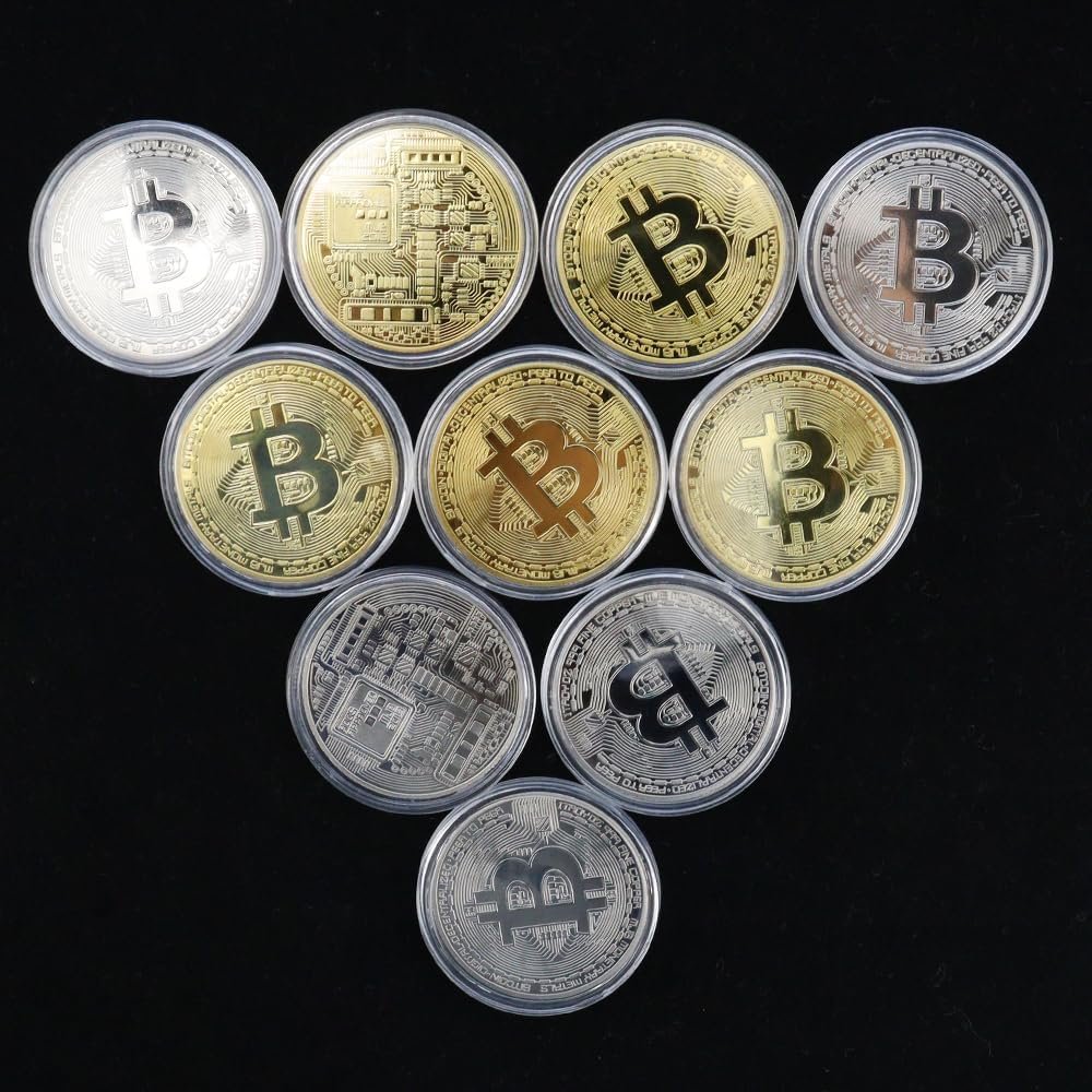 10 Pcs Bitcoin Coin Souvenir Gift with Coin Case, Bitcoin Commemorative Coin, Gold and Silver Plated Bitcoin for Commemoration, Blockchain Cryptocurrency, BTC Collectible Coin - Image 2