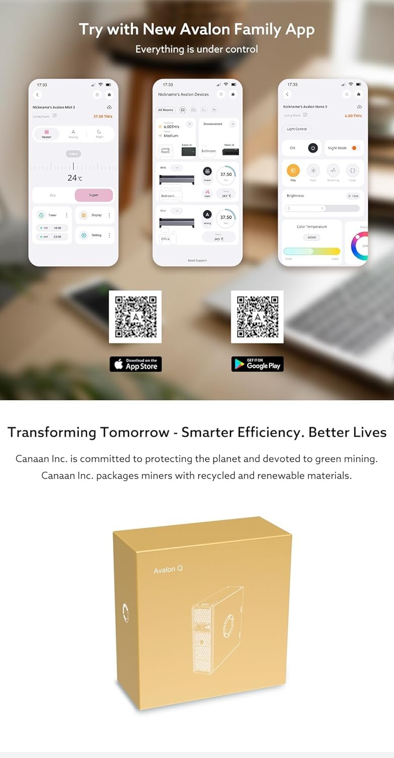 in US Stock Avalon Q 90TH/s Bitcoin Miner by New Canaan - 18.6J/TH 1674W ASIC Miner, Ultra-Quiet Home Mining Crypto Machine, 110V-240V, Included Original US Power Cord - Image 6