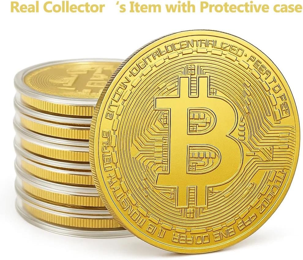 20 PCS Gold Plated Bitcoin Coin - 40mm Diameter, 3mm Thickness, 24K Gold Cryptocurrency Collectible with Clear Protective Case - Ideal for Blockchain Enthusiasts, Home Decor, and Office Gifts (Gold) - Image 3