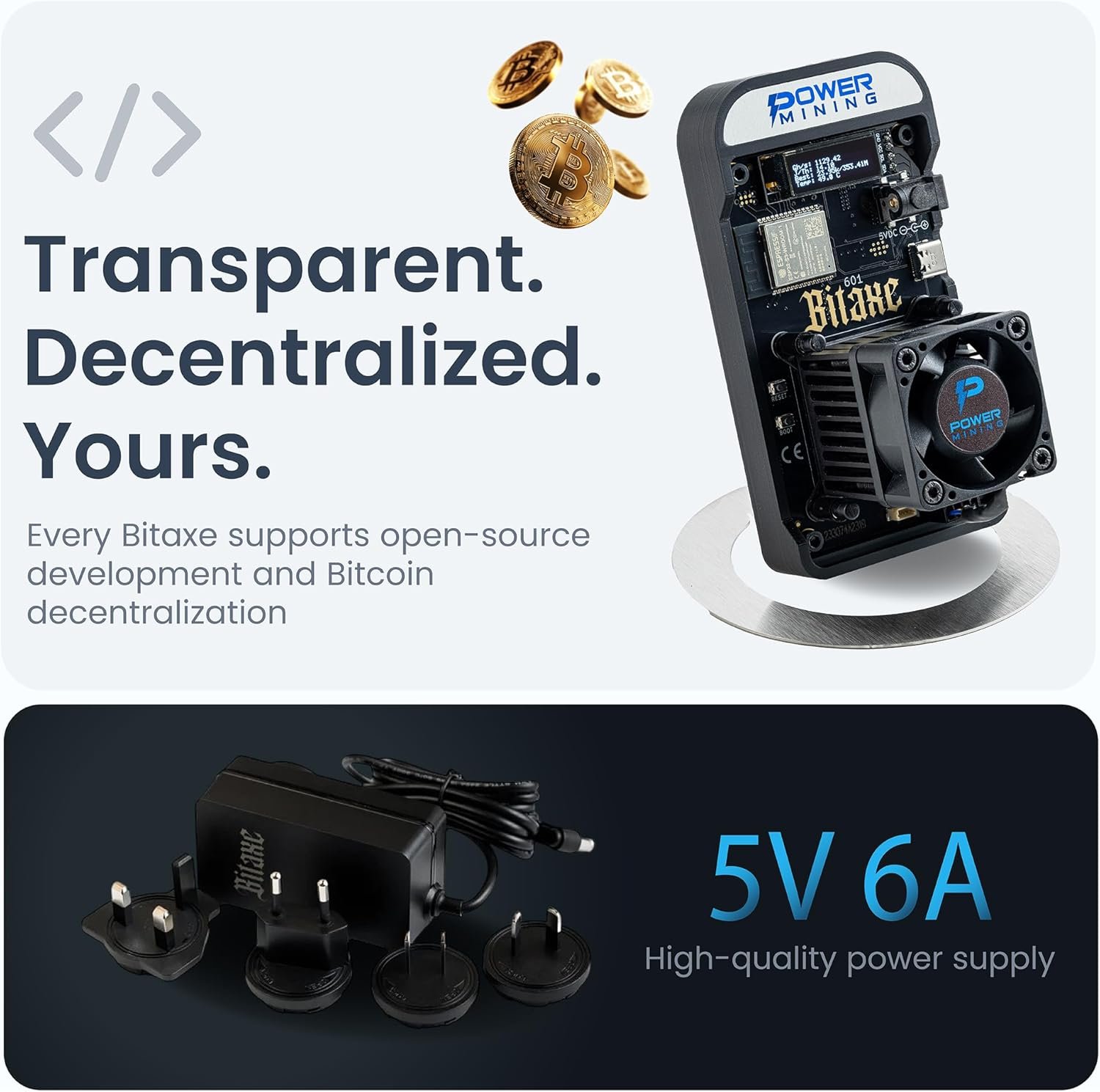 Bitaxe Gamma 601 ASIC Bitcoin Miner | 1.1 TH/s @ 18W | BM1370 Chip (Antminer S21 Pro) | Wi-Fi | USB-C | AxeOS | Open Source | Made in Europe | Incl. Power Supply & Stand - Image 6