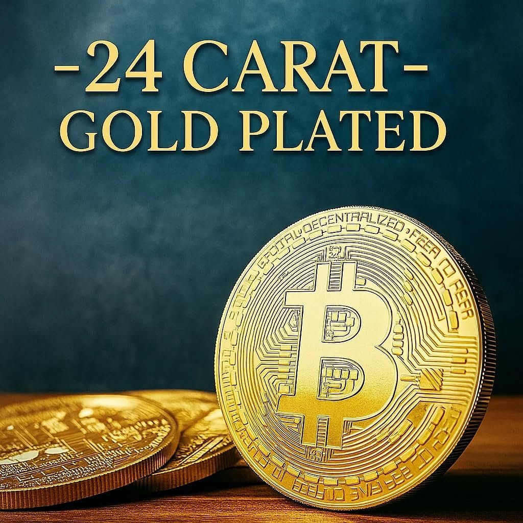 20 PCS Gold Plated Bitcoin Coin - 40mm Diameter, 3mm Thickness, 24K Gold Cryptocurrency Collectible with Clear Protective Case - Ideal for Blockchain Enthusiasts, Home Decor, and Office Gifts (Gold) - Image 2