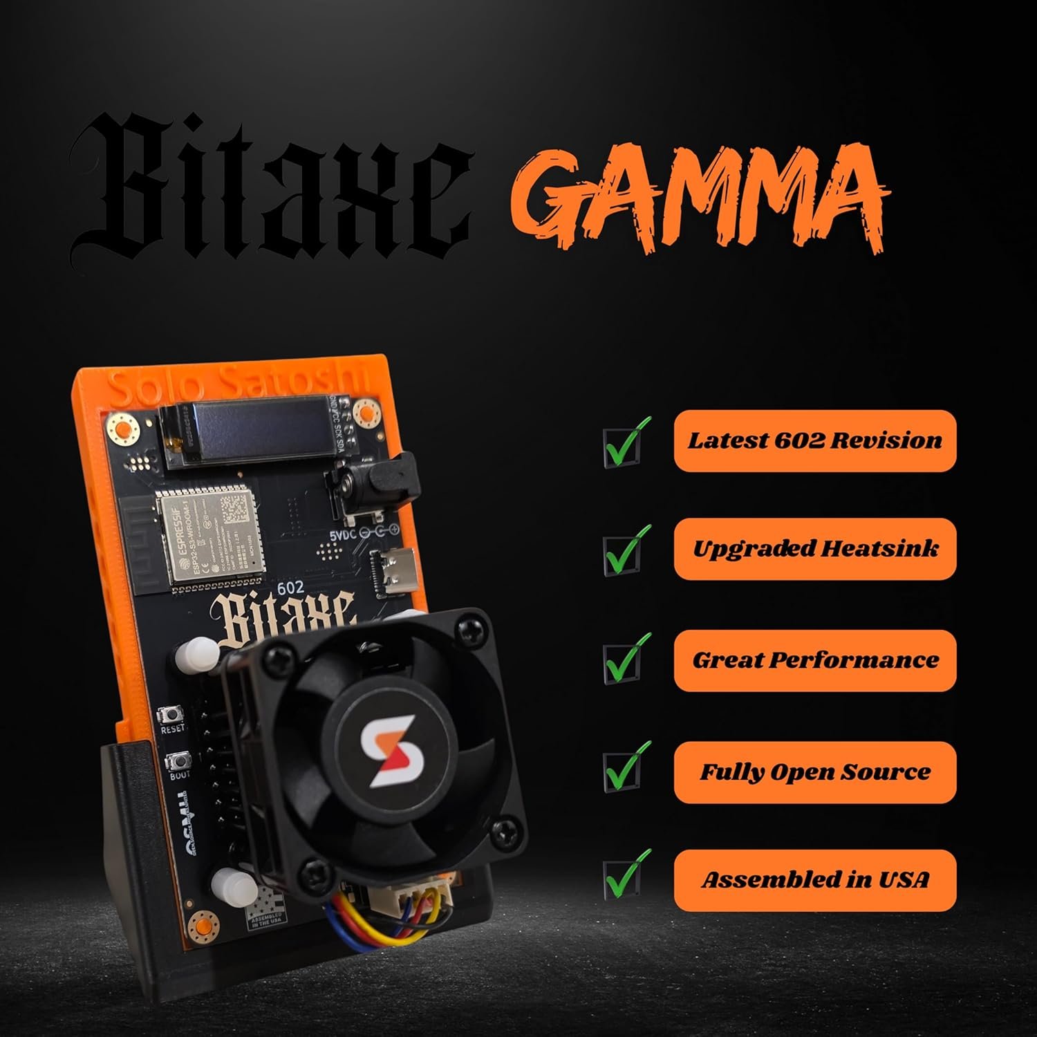 Bitaxe Gamma 602 Bitcoin Solo Miner with Dark Horse Upgraded Heatsink - 1.2TH/s BM1370 ASIC, Wi-Fi, Plug & Play - Assembled in USA with All Accesories Included - Solo Satoshi - Image 2