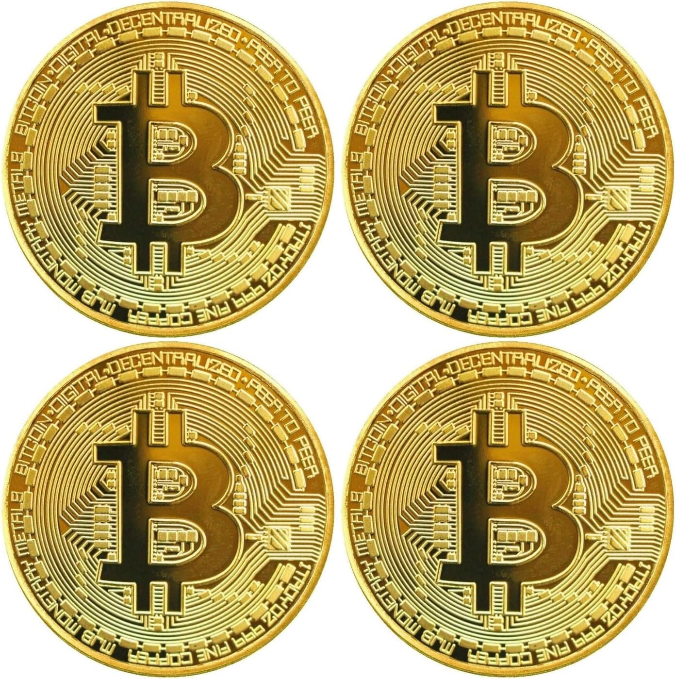 4 Pcs/Set Bitcoin Commemorative Collector Coin, Gold Plated Novelty Coins, Cryptocurrency Collectible Gift, Coin Thickness 3MM