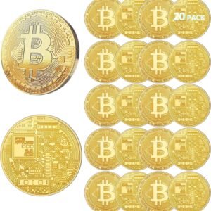 20 PCS Gold Plated Bitcoin Coin – 40mm Diameter, 3mm Thickness, 24K Gold Cryptocurrency Collectible with Clear Protective Case – Ideal for Blockchain Enthusiasts, Home Decor, and Office Gifts (Gold) 20 PCS Gold Plated Bitcoin Coin – 40mm Diameter, 3mm Thickness, 24K Gold Cryptocurrency Collectible with Clear Protective Case – Ideal for Blockchain Enthusiasts, Home Decor, and Office Gifts (Gold)