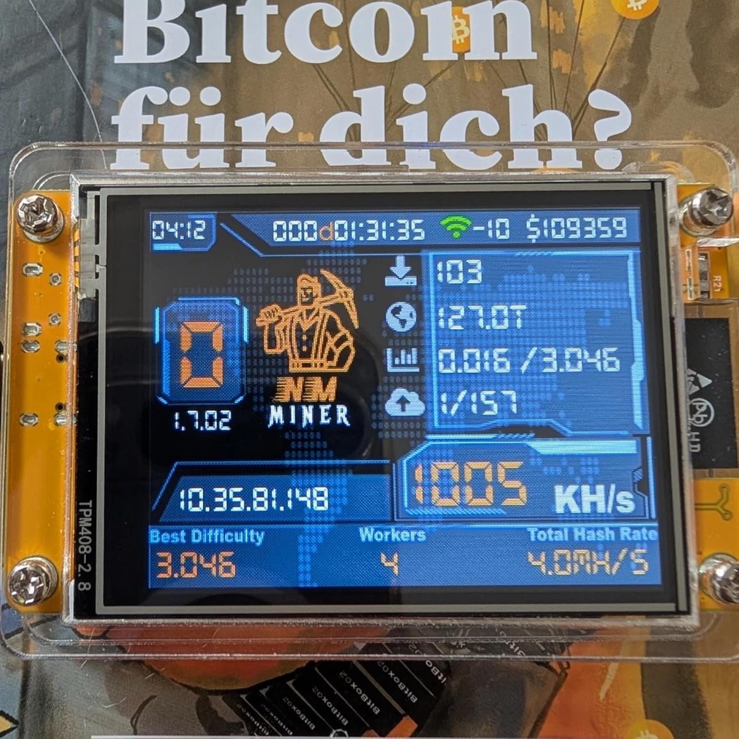 NM Miner 2.8" Screen | 980kh/s | Wi-Fi | ESP32 V2 | Open Source | Made in Europe | Plug and Play Bitcoin Miner - Image 4