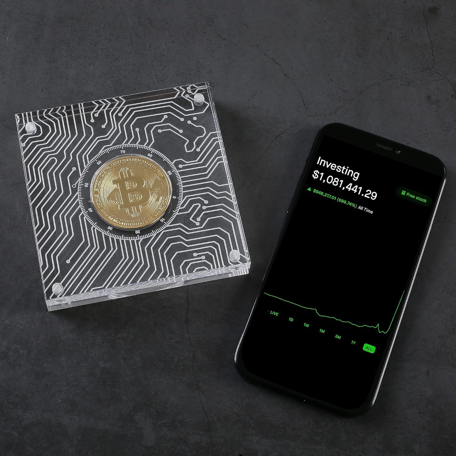 Crypto Coin Set with Display Case Bitcoin Showcase, Physical Bitcoin Coin with Acrylic Glass Magnetic Display Case, Gold Plated Cryptocurrency Coins - Image 6